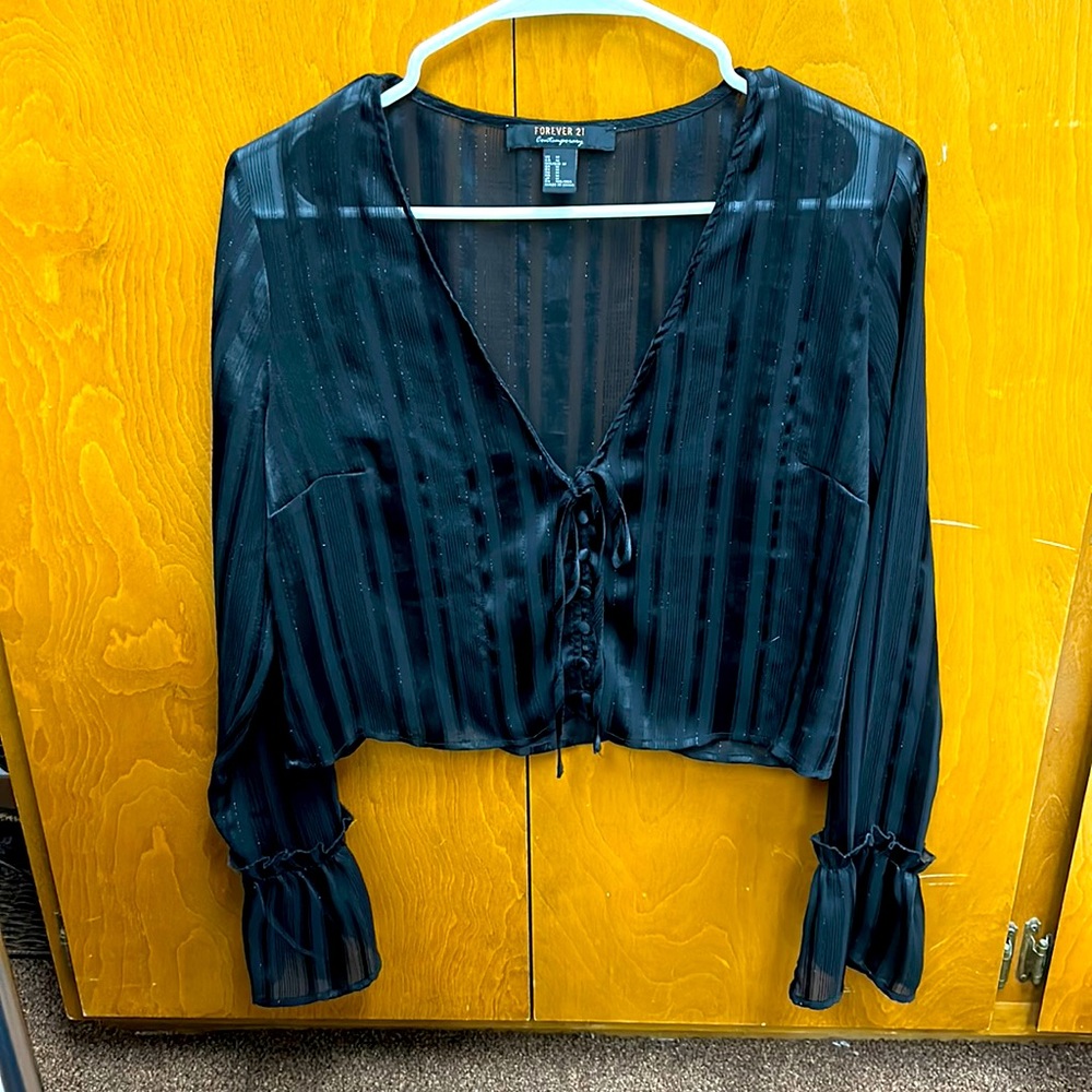 Black, dressy, cropped blouse. Perfect for the holidays!!